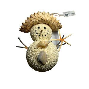 Beachy Seashell Snowman Ornament With Straw Hat & Starfish Arms